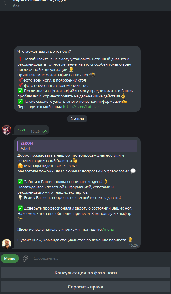 Пример работы бота